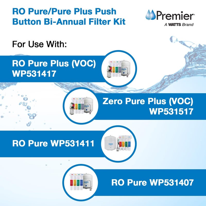 Watts Premier Bi-Annual RO Pure Plus 2-Pack Filtration Kit for 4 Stage Pure Plus/Zero Pure Plus Reverse Osmosis System, Push Button Water Filter Replacement, Sediment Filter, Carbon Pre-Filter - Image 4
